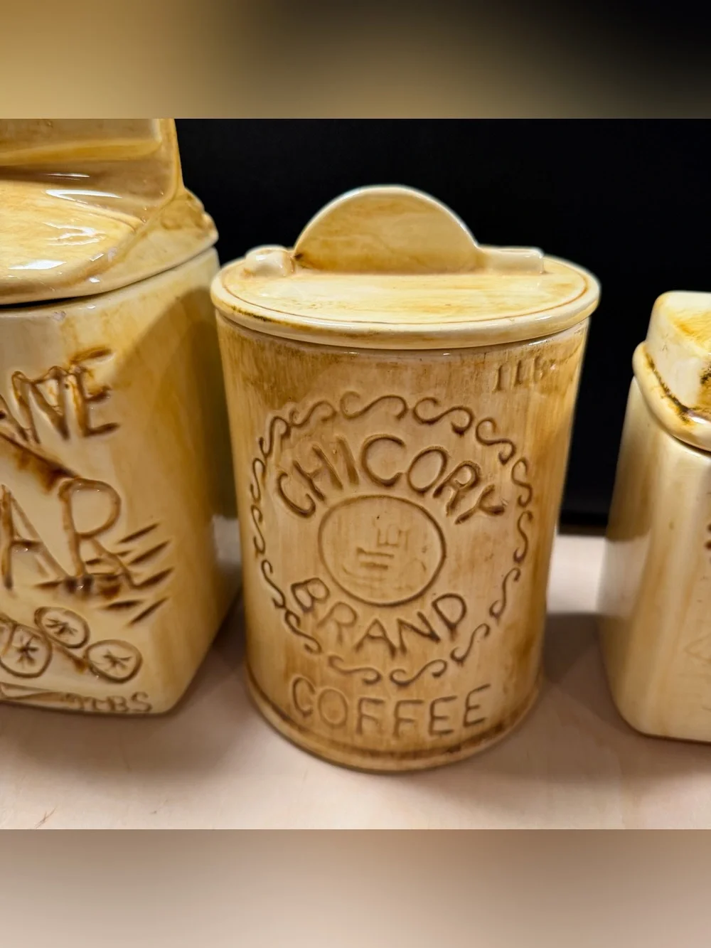Set Of 3 Vtg 1970’s Kitchen Canister Set W/Sugar, Coffee, And Tea No Damage